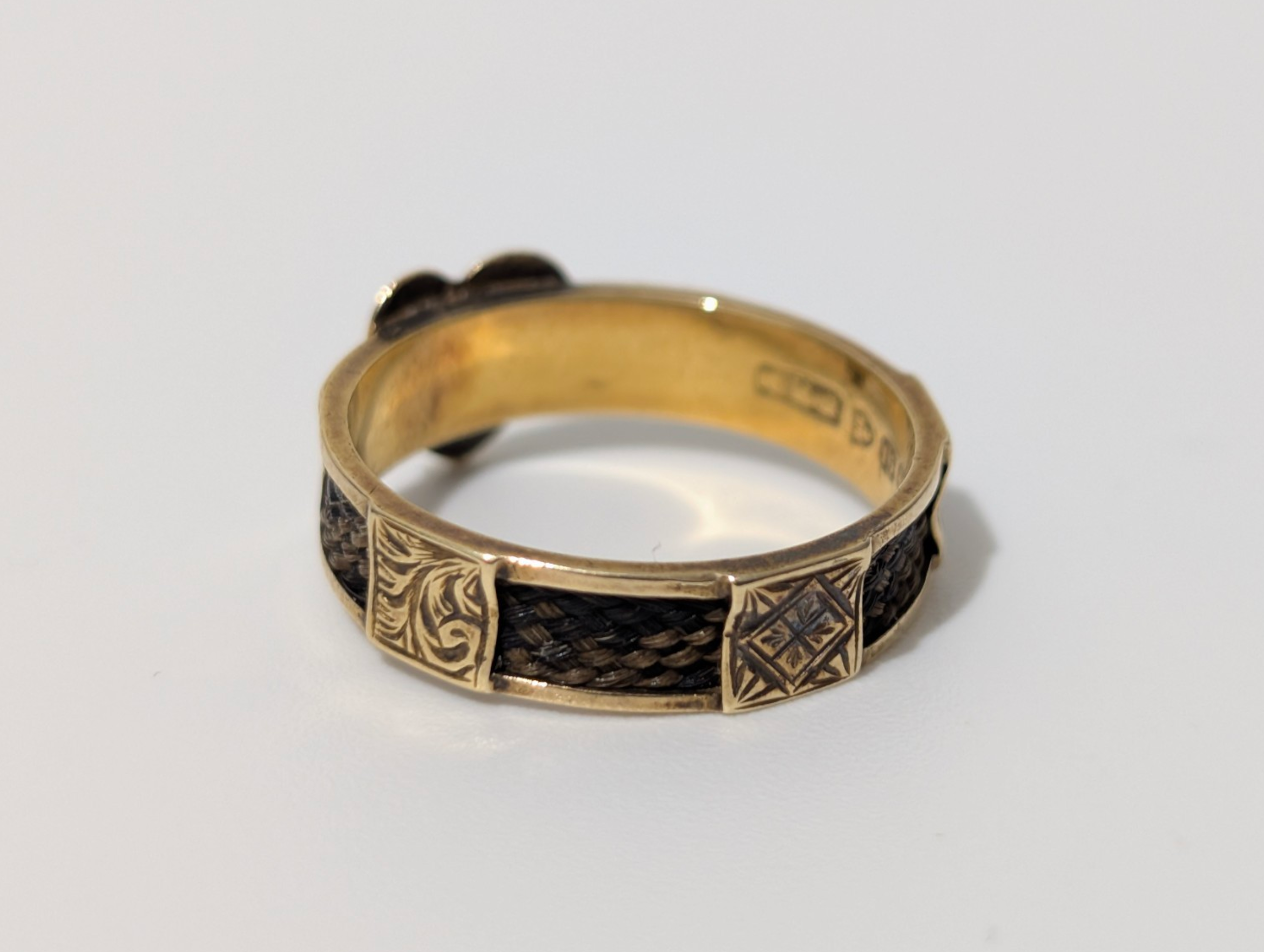 Antique 15ct Gold Mourning Hairwork Ring With Love Heart - English Hallmarks 625 - Image 5