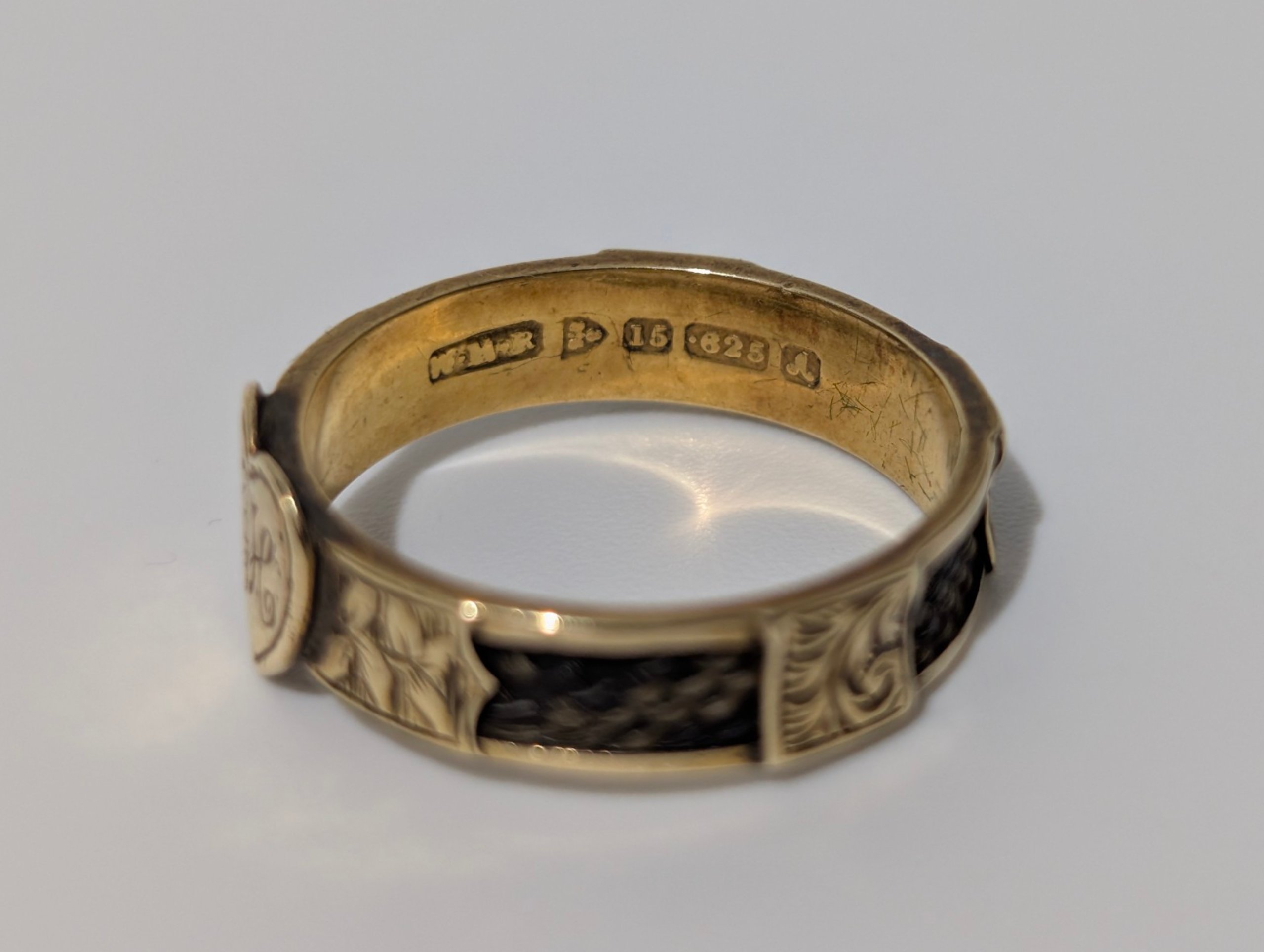 Antique 15ct Gold Mourning Hairwork Ring With Love Heart - English Hallmarks 625 - Image 7