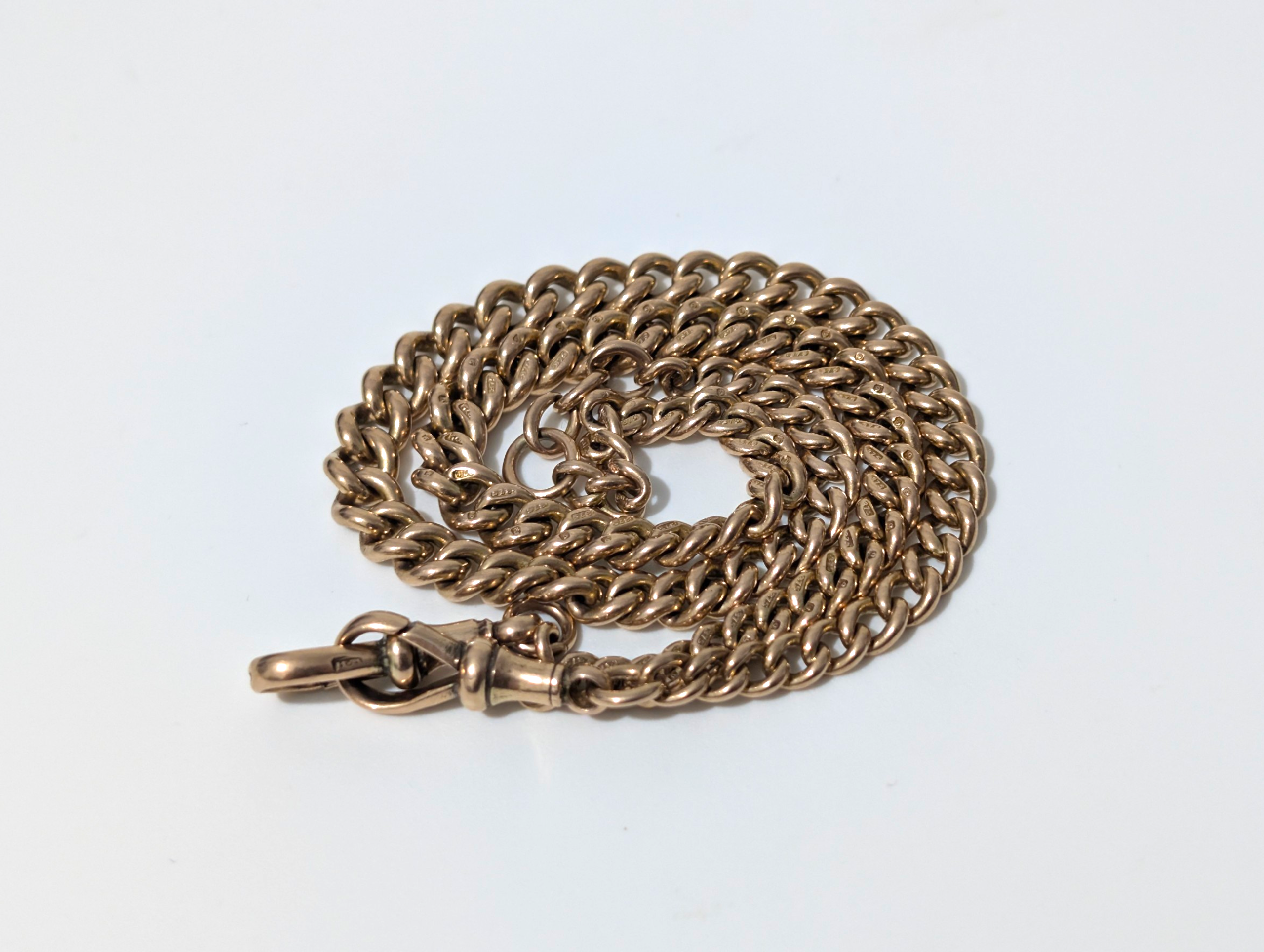 Edwardian 9ct Gold Graduated Albert Chain with Twin Dog Clasps - Image 3