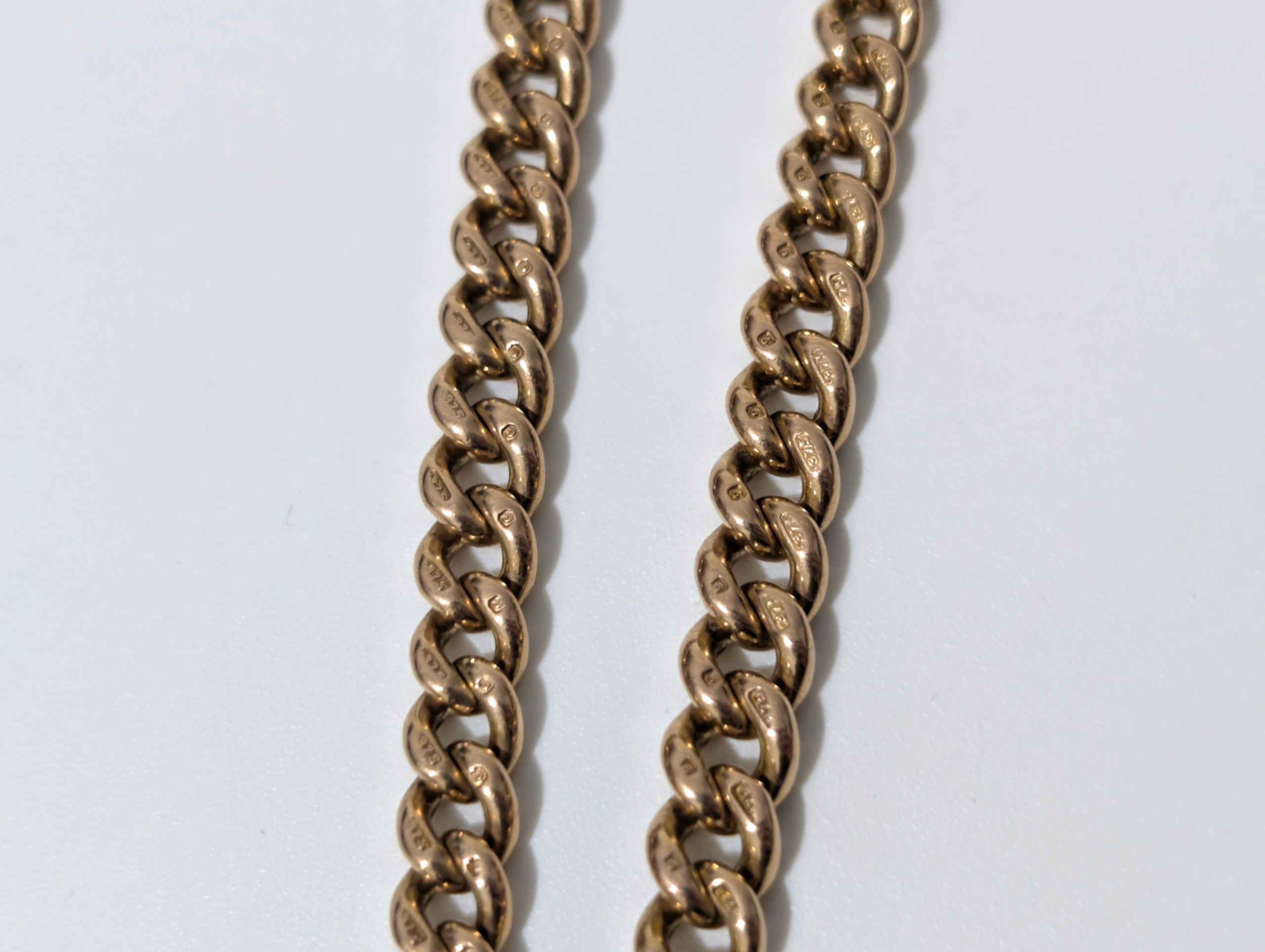 Edwardian 9ct Gold Graduated Albert Chain with Twin Dog Clasps - Image 7
