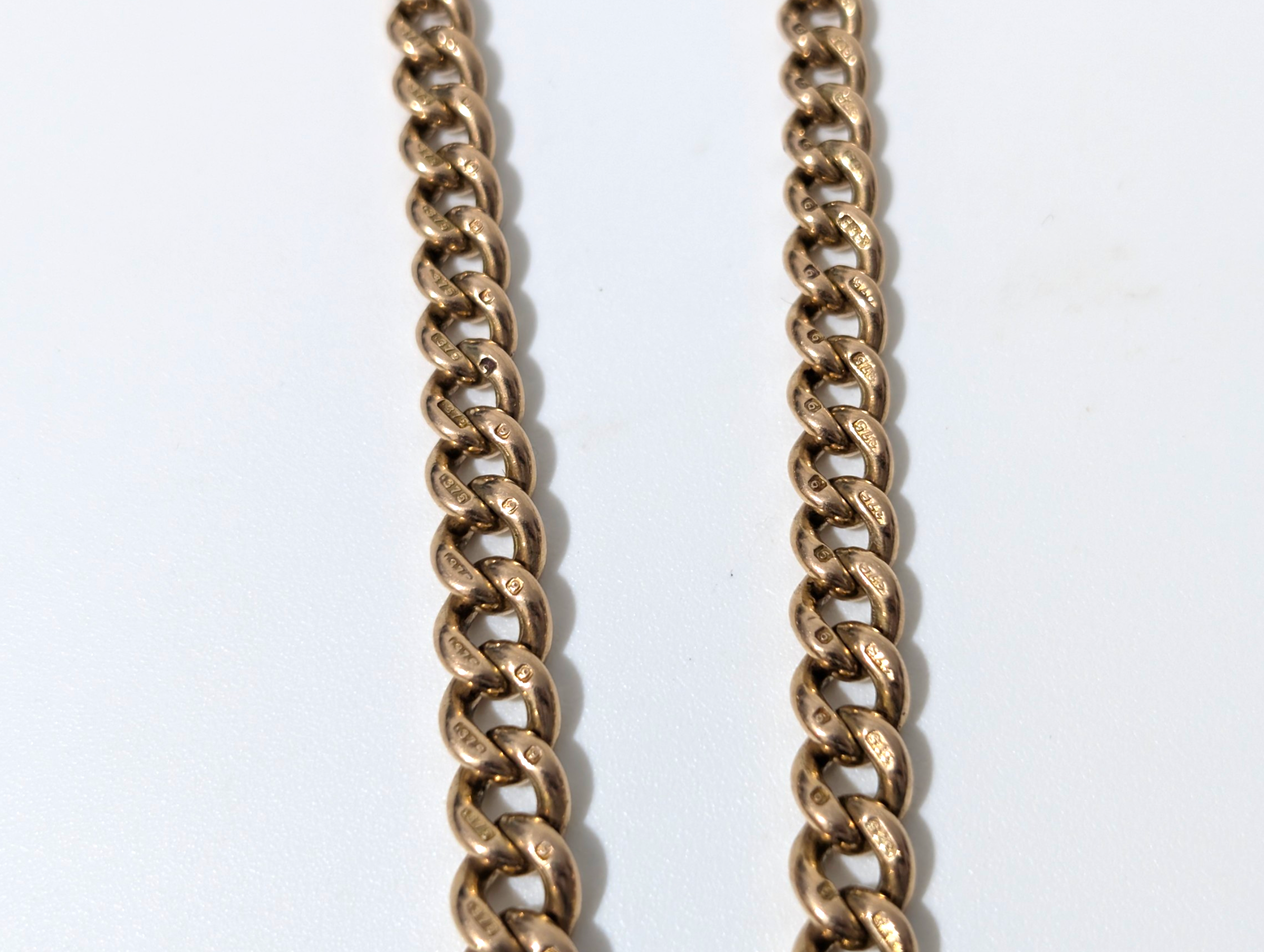 Edwardian 9ct Gold Graduated Albert Chain with Twin Dog Clasps - Image 6