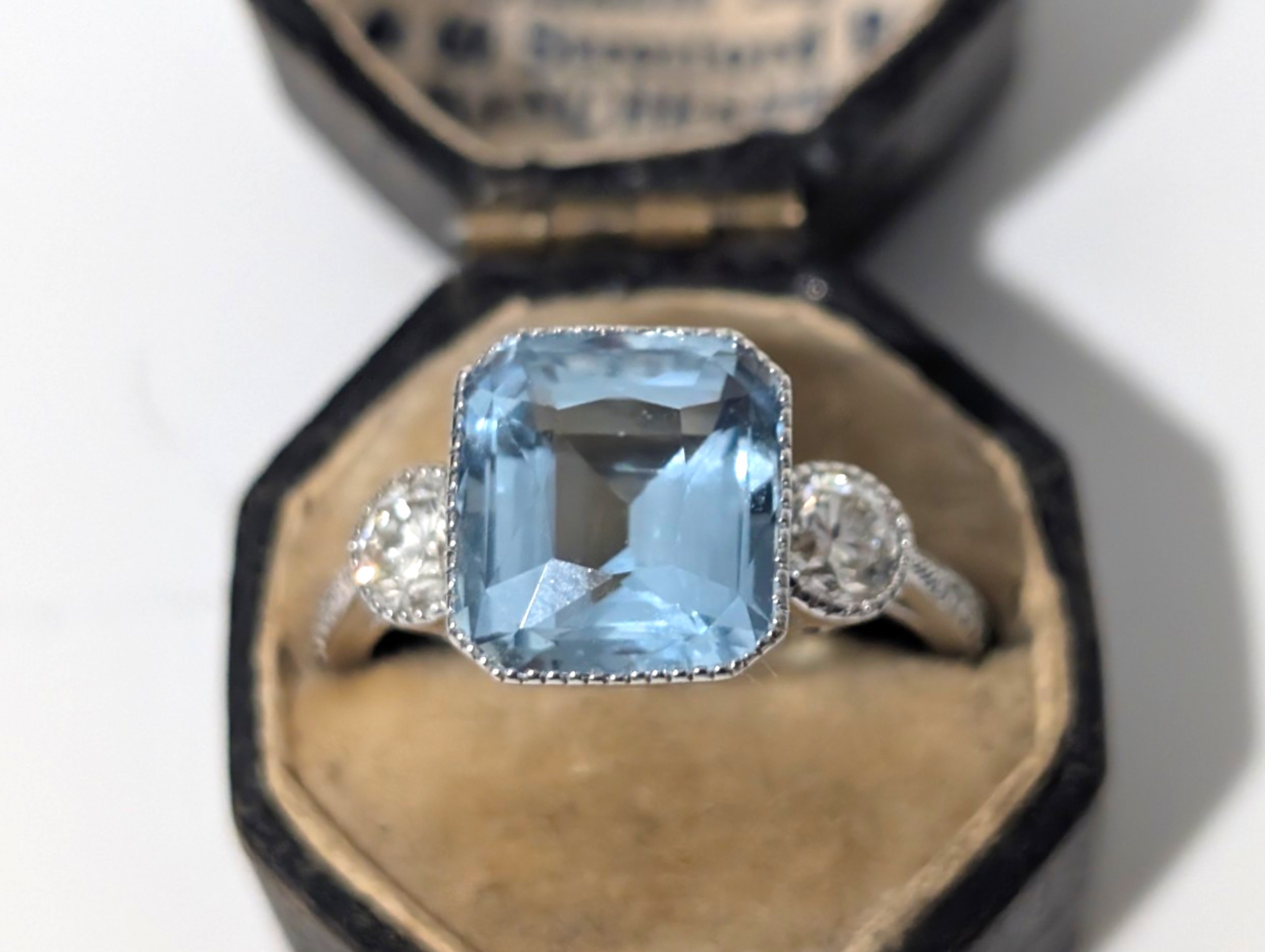 3.66ct Natural Aquamarine & Diamond 18ct White Gold Art Deco Style Ring