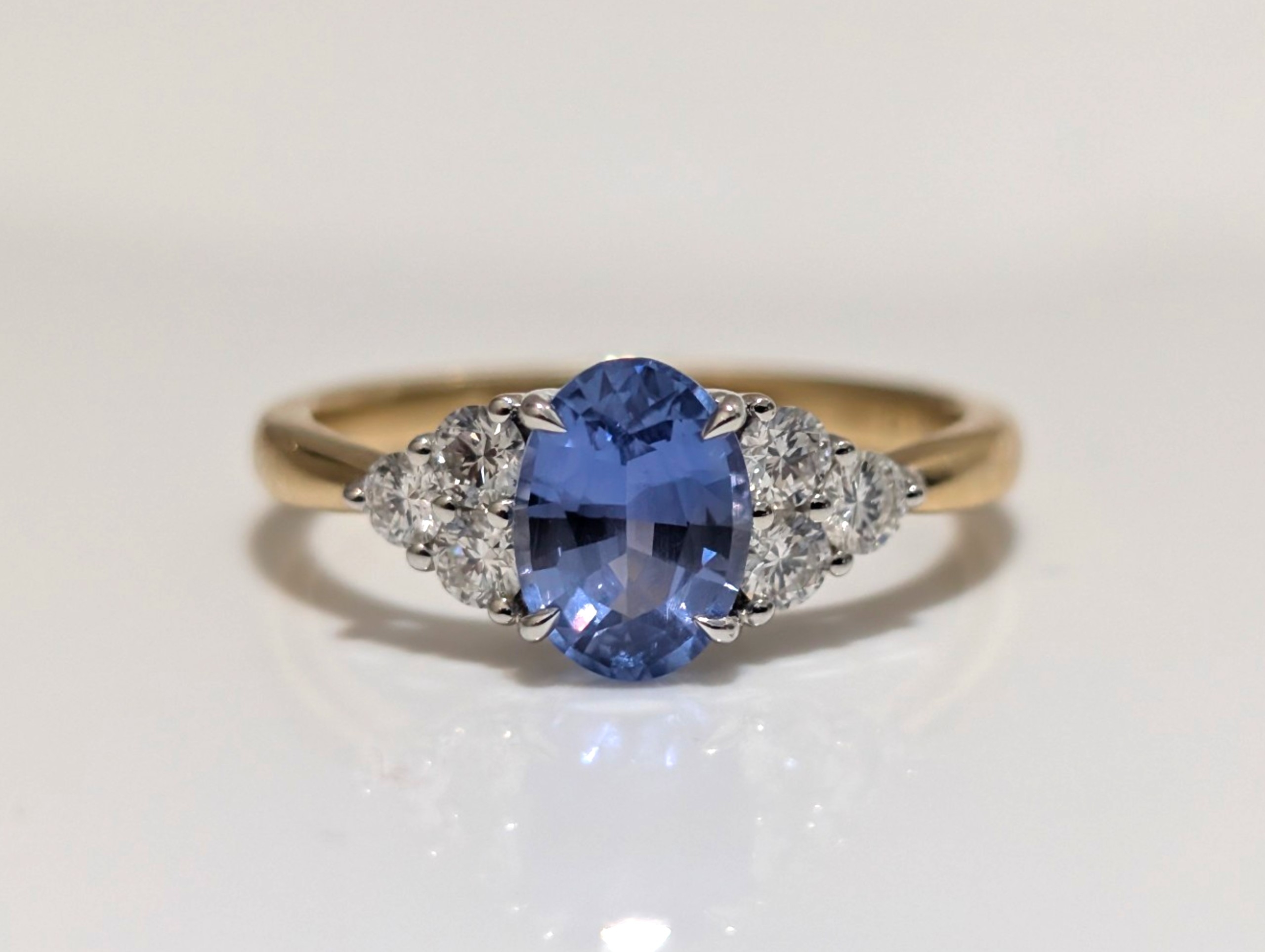 Finished sapphire and diamond bespoke ring