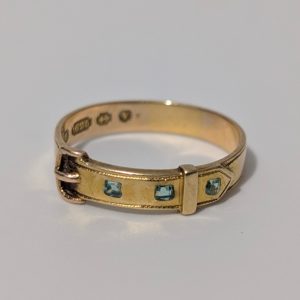 Antique Edwardian 15ct Gold Emerald Buckle Ring English Hallmarks