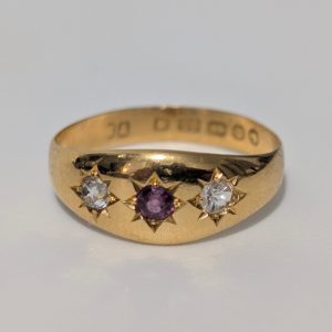 Victorian 22ct Gold Ruby & Diamond Gypsy Ring – Birmingham 1876