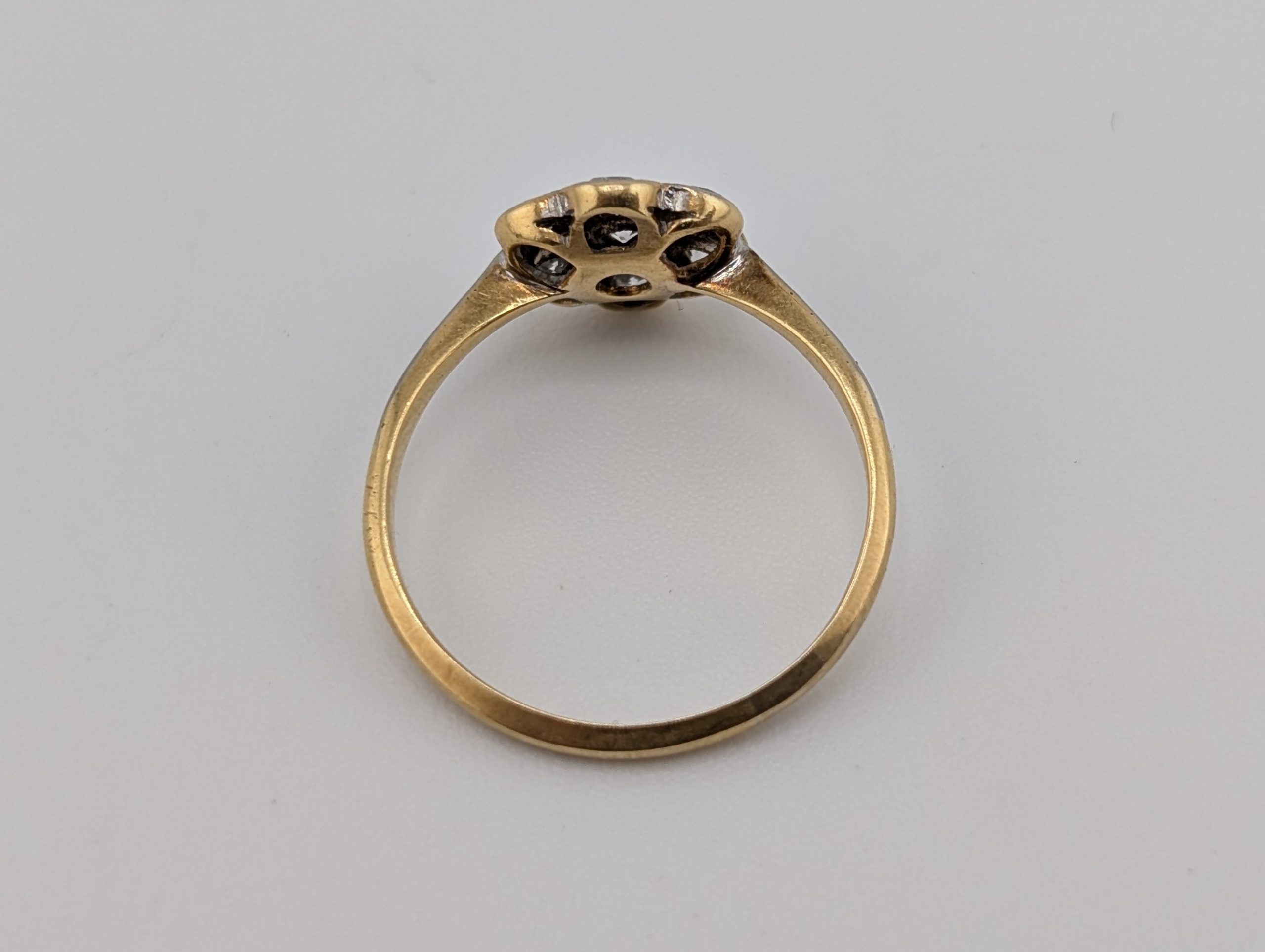 Antique Edwardian 18ct Gold & Platinum Old Cut Diamond Daisy Cluster Ring - Image 5
