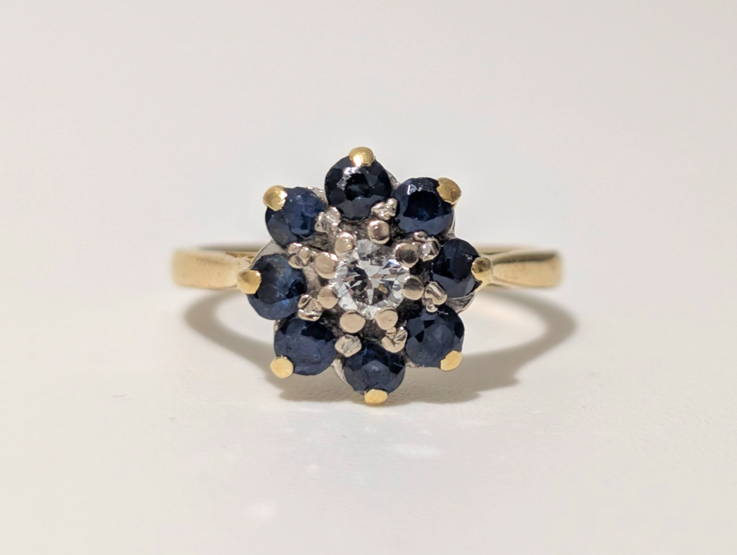 Antique Edwardian / Art Deco 18ct Gold Sapphire & Diamond Cluster Ring - Image 2