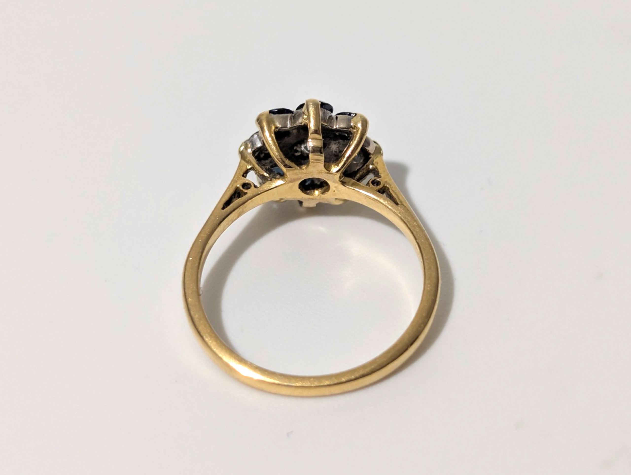 Antique Edwardian / Art Deco 18ct Gold Sapphire & Diamond Cluster Ring - Image 6