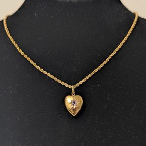 Antique Victorian 15ct Gold Sapphire & Diamond Heart Pendant with 9ct Gold Chain – Chester 1898/99