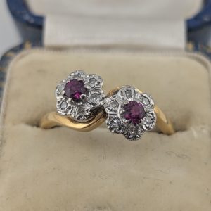 Antique Edwardian 18ct Gold Ruby & Diamond Toi et Moi Ring