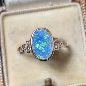 Antique Art Deco 9ct Gold Opal Doublet Ring – Original Antique Ring