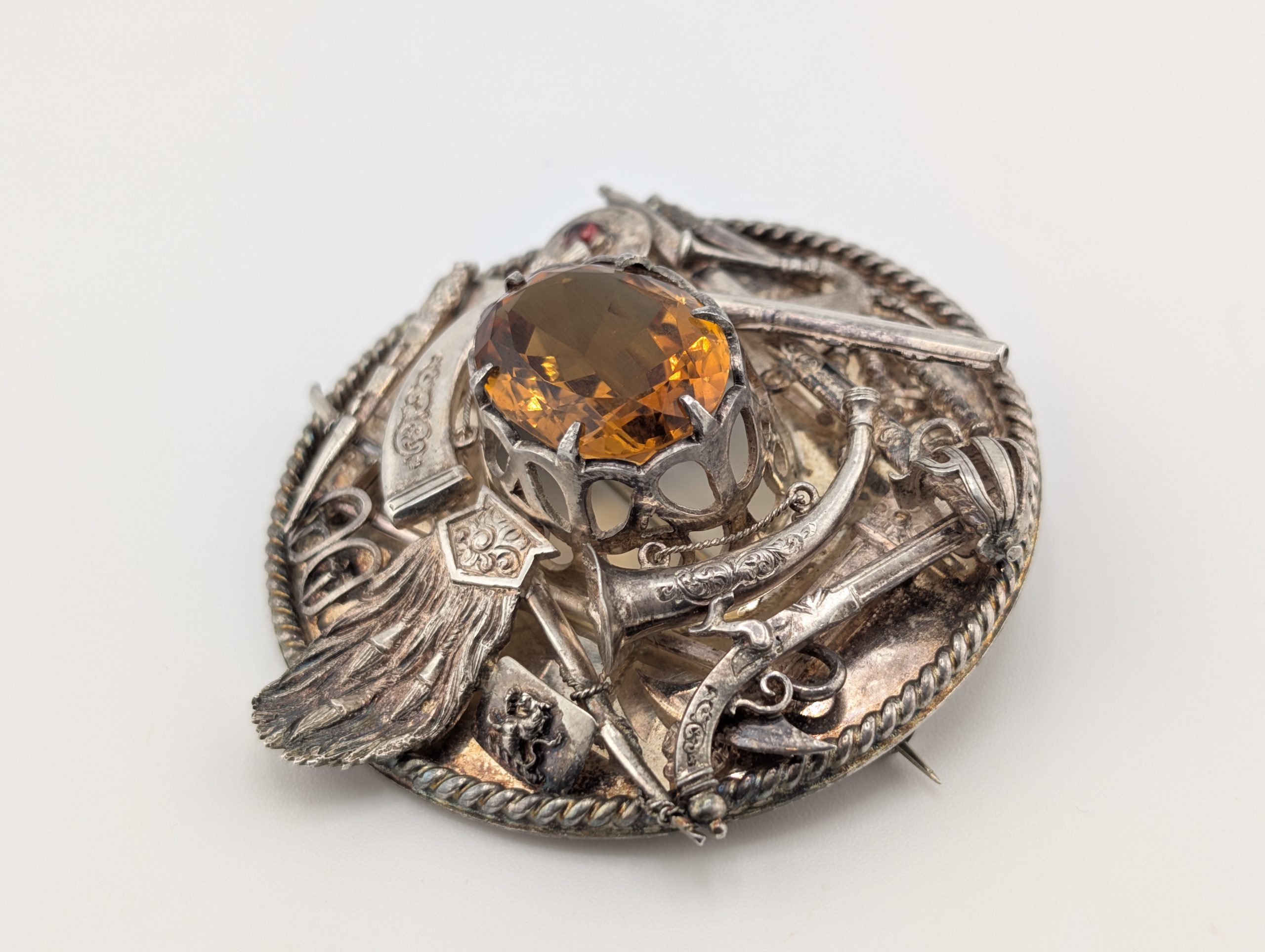 Antique Scottish Sterling Silver Highland Regalia Cairngorm Brooch - Image 4