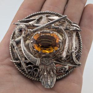 Antique Scottish Sterling Silver Highland Regalia Cairngorm Brooch