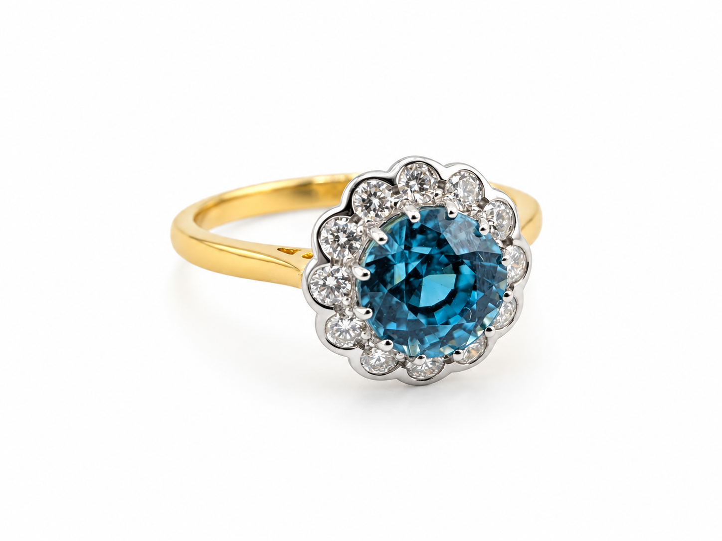 18ct Gold 3.35ct Natural Blue Zircon & Diamond Victorian Revival Cluster Ring - Image 2