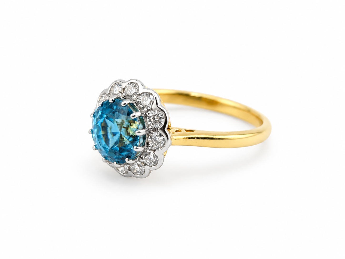 18ct Gold 3.35ct Natural Blue Zircon & Diamond Victorian Revival Cluster Ring - Image 3