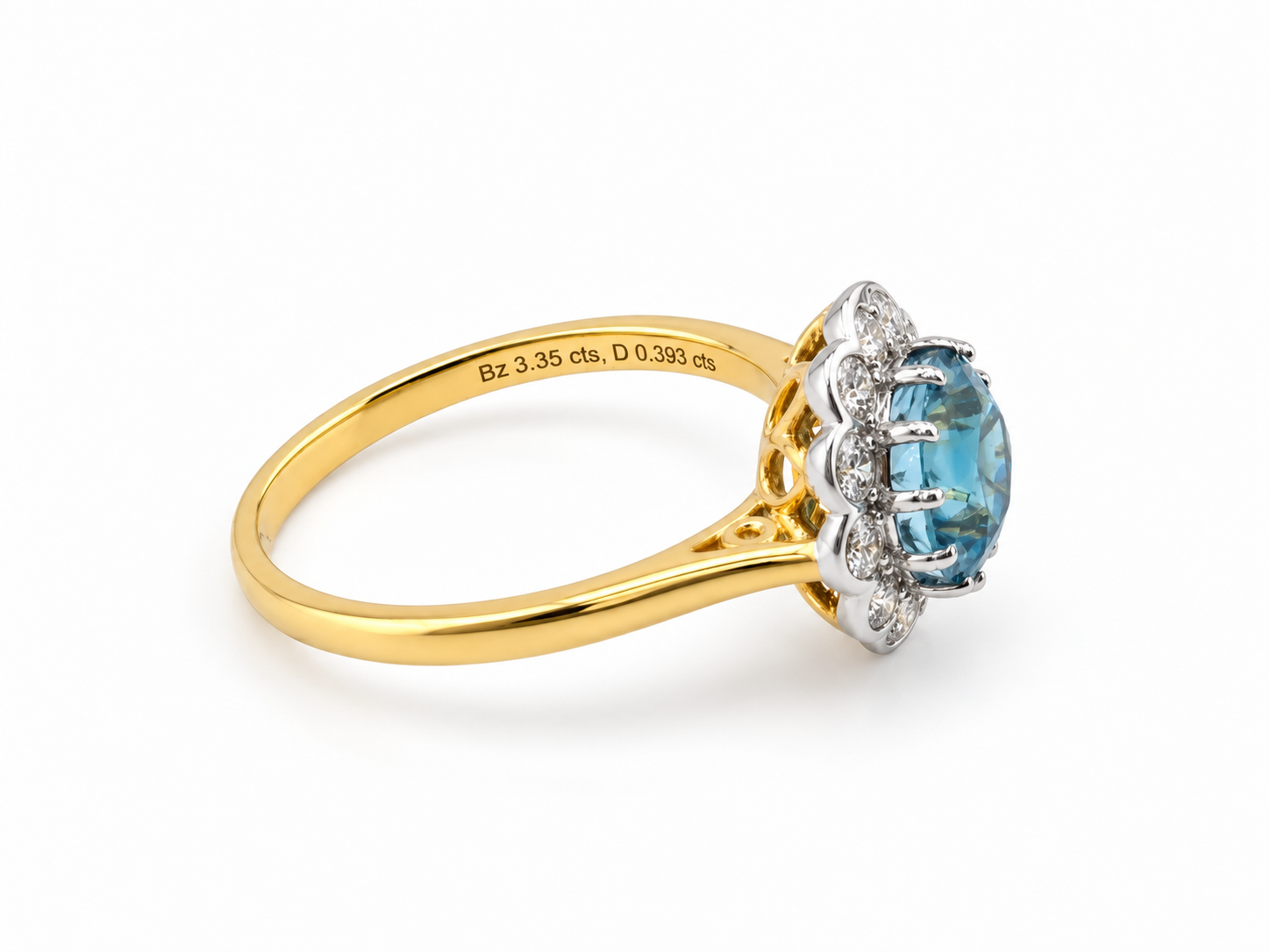 18ct Gold 3.35ct Natural Blue Zircon & Diamond Victorian Revival Cluster Ring - Image 5