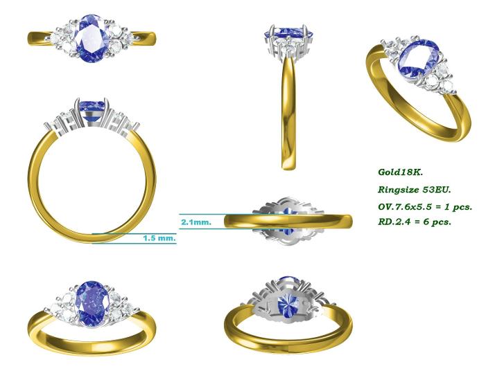Sapphire and diamond bespoke ring CAD design